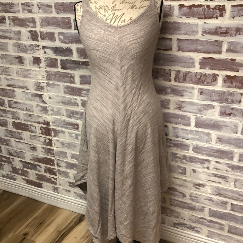 FEVER Sleeveless midi, almost maxi dress. Size Medium. Tan color. Measures 36”